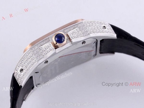 Iced Out Cartier Santos Automatic Watch Replica Two Tone Rose Gold 3