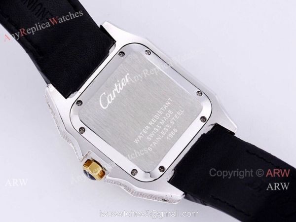 Iced Out Cartier Santos Watch Two Tone Case Automatic Movement 3