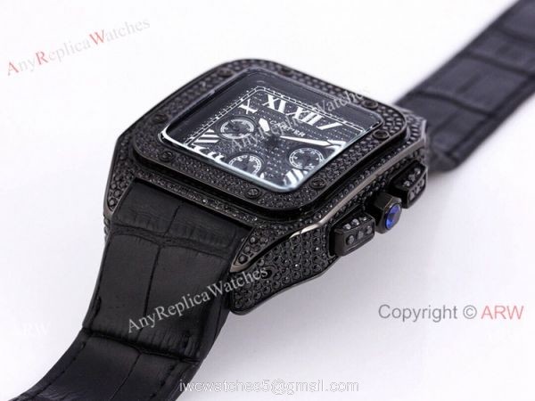 Knockoff Cartier Santos Chronograph Watch Black Diamonds 3