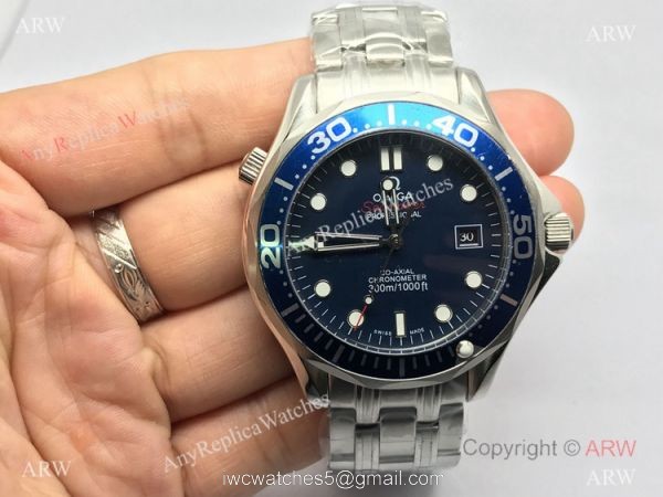 Omega Replica Watches James Bond Watch Blue Dial w/ Super Luminous 3