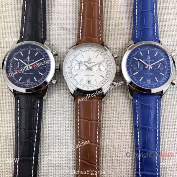 Clone Breitling Transocean Watch Black Chronograph Leather Strap 3