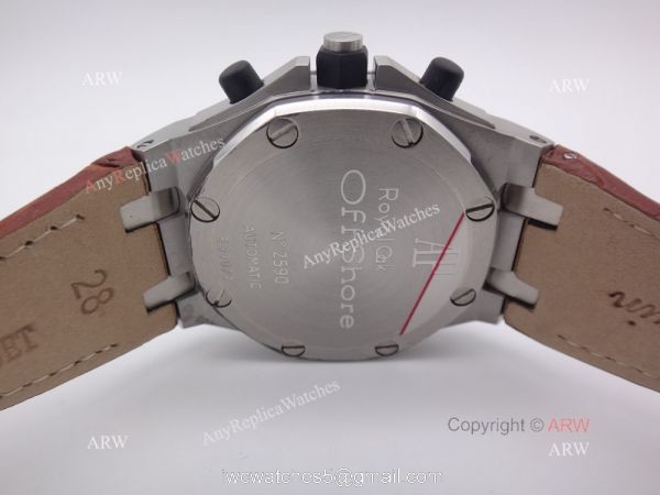 Cheap Audemars Piguet Replica Watches Royal Oak SS White Chronograph Brown Leather Band 3