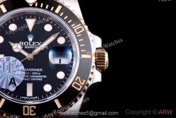 JF Factory 3135 Rolex Submariner 2 Tone Black Ceramic Watch 40mm 3