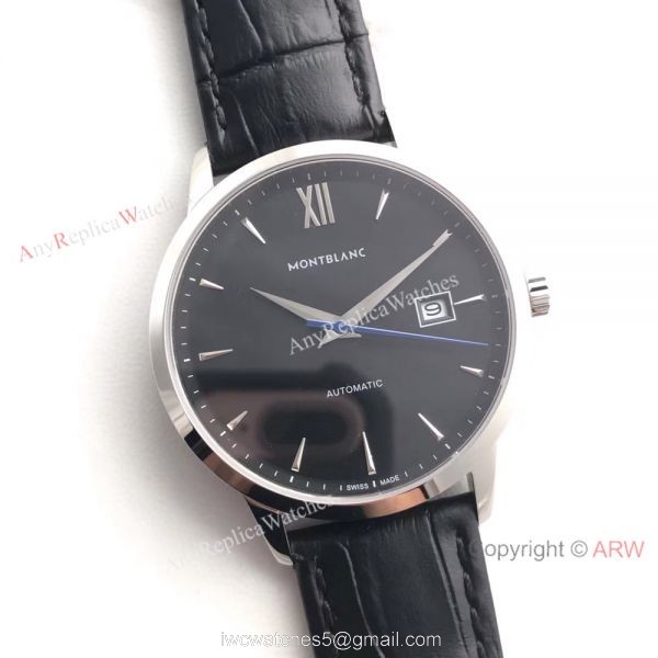 Montblanc Meisterstuck Black Face Black Leather Mont Blanc Knock off Watch 3