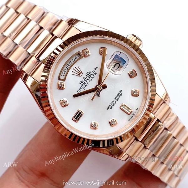 Swiss Replica Rolex Day date Rose Gold President EW Factory 3255 Watch 36mm 3