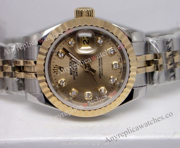 Replica Rolex Datejust 2-Tone jubilee Gold Face Watch for Ladies 26mm 3