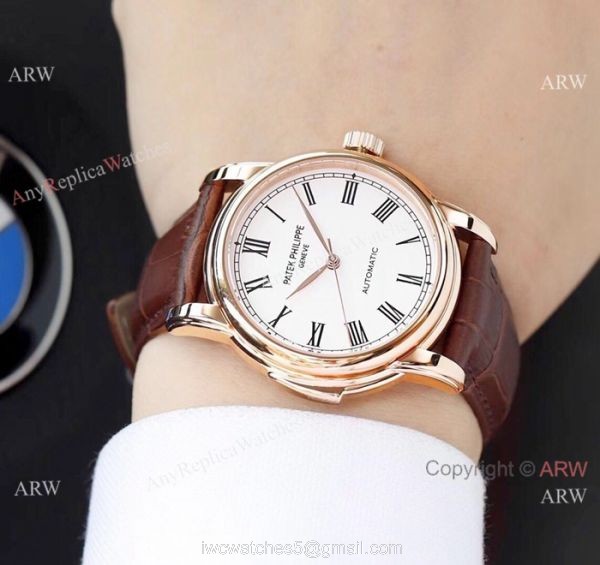 Clone Patek Philippe Calatrava Rose Gold Black Roman watch Simple Style 3