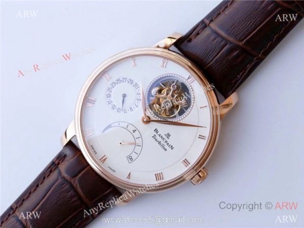 Best 1:1 Copy JB Factory Blancpain Villeret REAL Tourbillon 8 Jours Watch Rose Gold 3