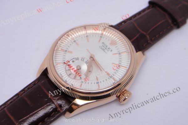 Rolex Cellini DUAL TIME Rose Gold Case White Face Copy Watch 3