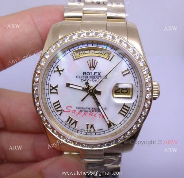 Rolex Presidential Diamond Bezel Replica Watch Day-Date MOP Dial 3