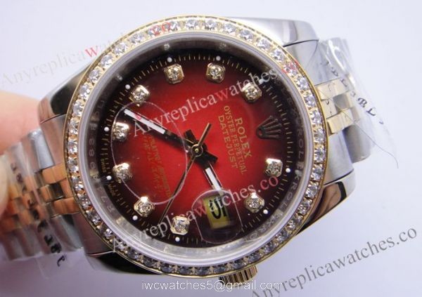 Replica Red Face Rolex Datejust Watch / 2-Tone Diamond Bezel 3