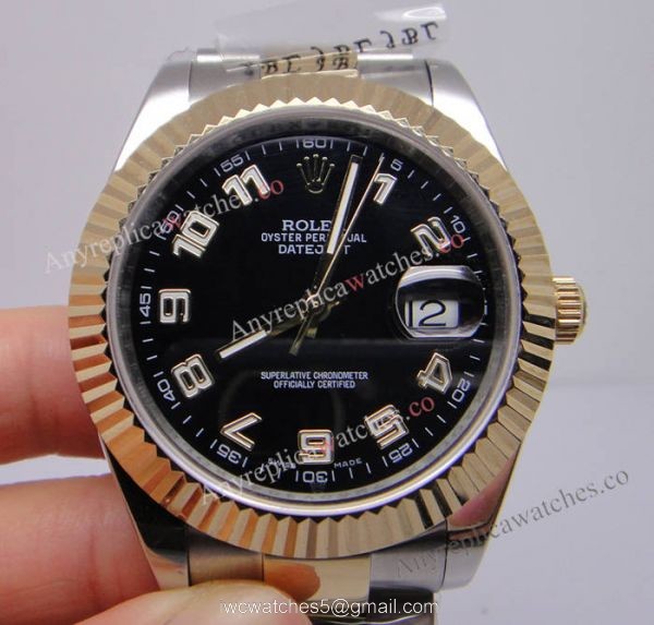 Swiss Quality Replica Rolex Datejust 41 Black Watch Two Tone Arabic Markers 3