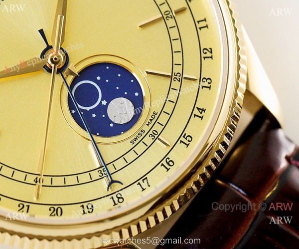 SWISS Rolex Geneve Cellini Black Moonphase / Yellow Gold Rolex Cellini Moonphase Replica watch 3