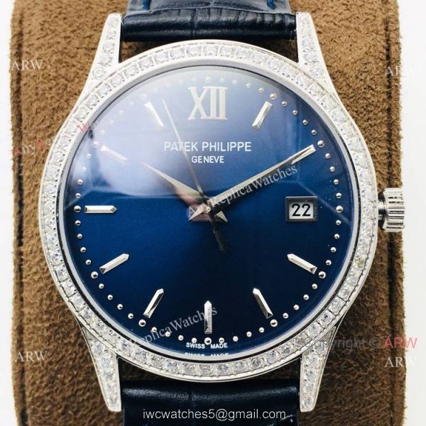Swiss Copy Patek Philippe Calatrava PFF V2 Version Watch Blue Dial Diamond Bezel 3