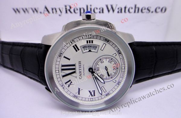 Cartier Calibre Divers Watch: SS White Dial Black Leather Replica Watch 3