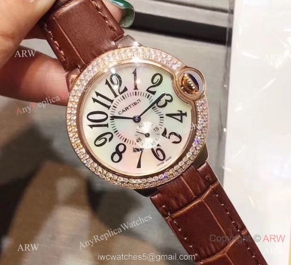 Womens Fake Cartier Watch Ballon Bleu Rose Gold Diamond Bezel Quartz 36mm 3