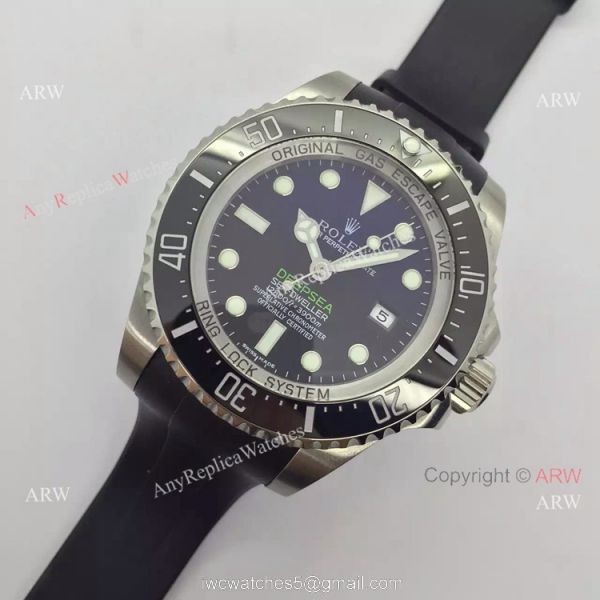 NEW UPGRADED Rolex Deepsea 44mm Replica Watch SS D-Blue Rubber Strap 3