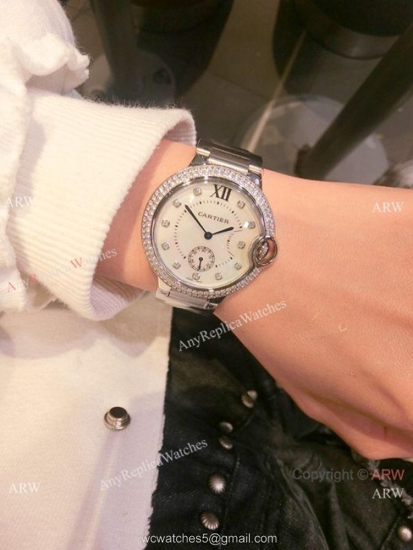 2019 Copy Cartier Ballon Bleu Watch SS White Mother of Pearl Dial 36mm 3