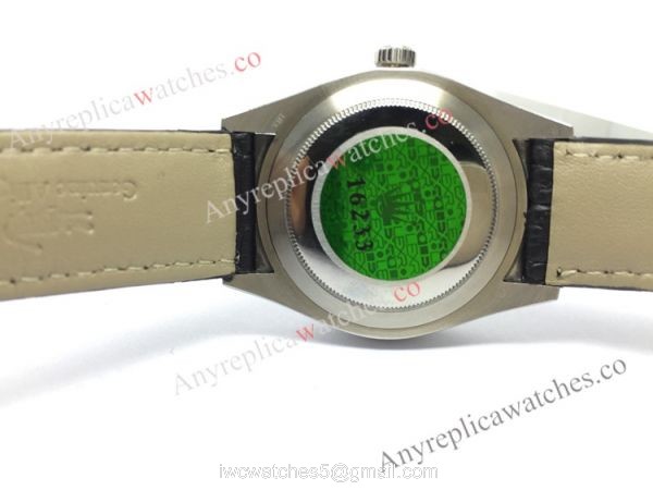 Rolex White MOP Face Diamond Bezel Black Leather Band Watch 3