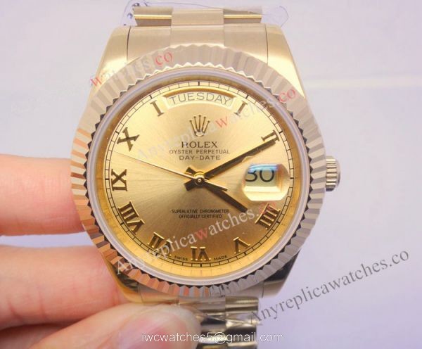 High Quality Replica Yellow Gold Rolex Day-Date II Watch 41mm Gold Dial 3