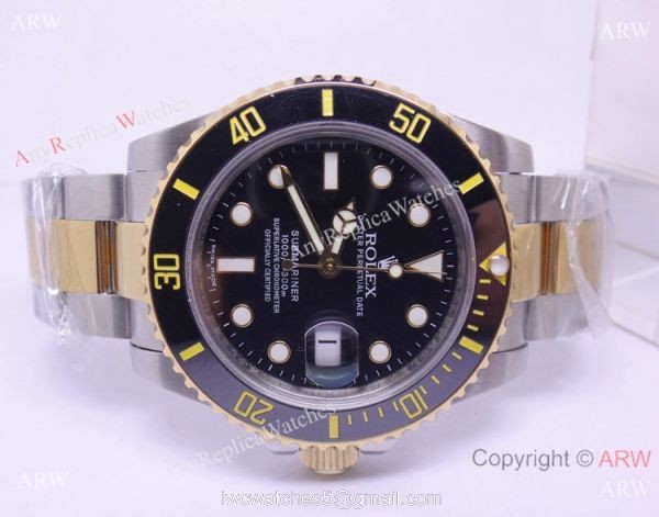 NEW UPGRADED Replica Rolex Submariner 2-Tone Black Dial Black Ceramic Bezel watch 3