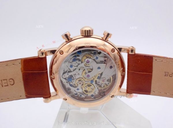 Rose Gold Patek Philippe Moon Phase Brown Leather Mens Replica Watch 3