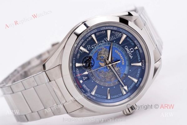 New Omega Aqua Terra Worldtimer Blue Dial 43mm Swiss Replica Watches From VS Factory 3