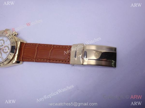 Rolex Daytona White Face Gold Case Brown Leather Band Replica Watch 3