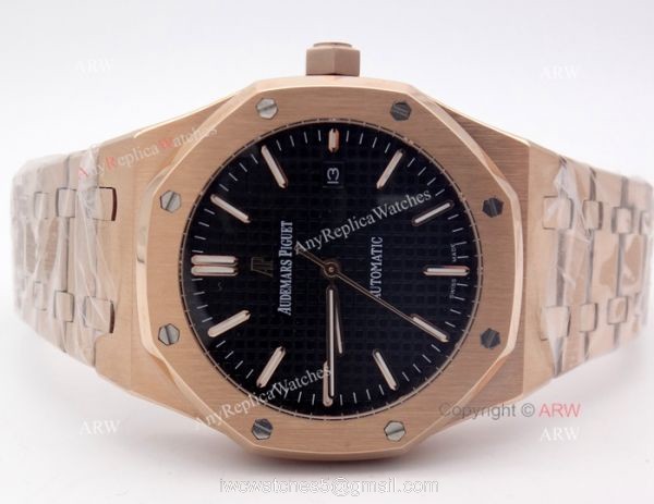 Replica Audemars Piguet Watches For Sale Royal Oak Rose Gold Black Dial Watch 3