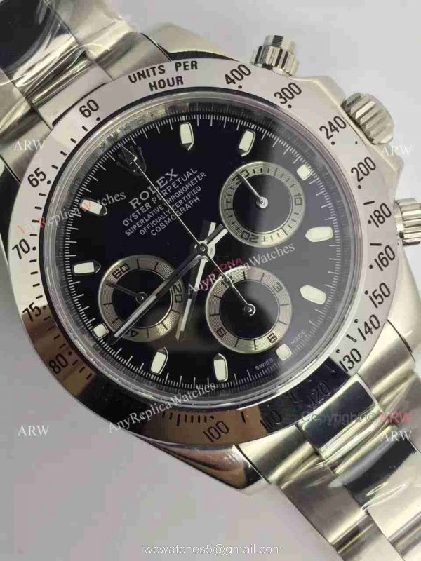 Replica Rolex Daytona Valjoux 7750 Watch Stainless Steel Black Dial Buy Swiss 3