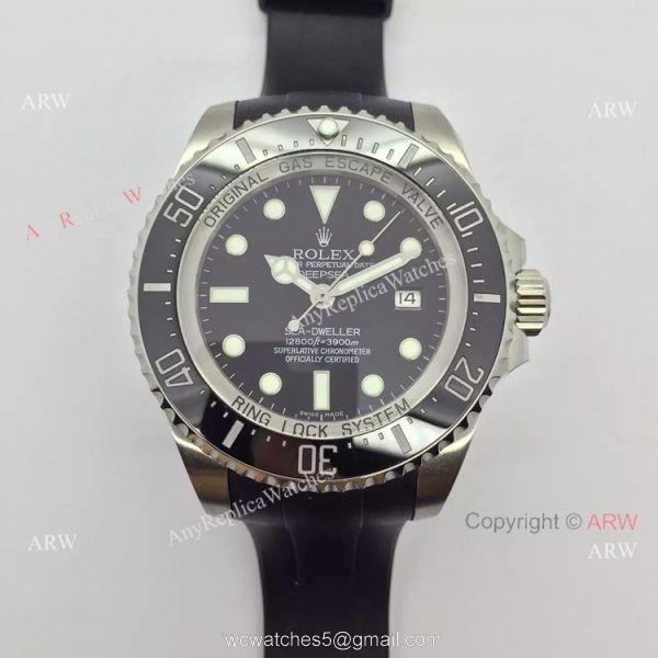 NEW UPGRADED Rolex Deepsea 44mm Replica Watch Black Dial Black Rubber Strap 3