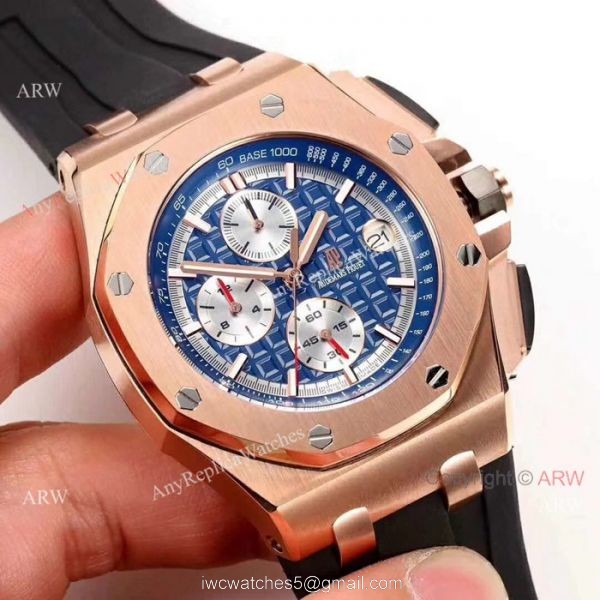 Fake Audemars Piguet For Sale 44mm Rose Gold Blue Dial Mens Watch 3