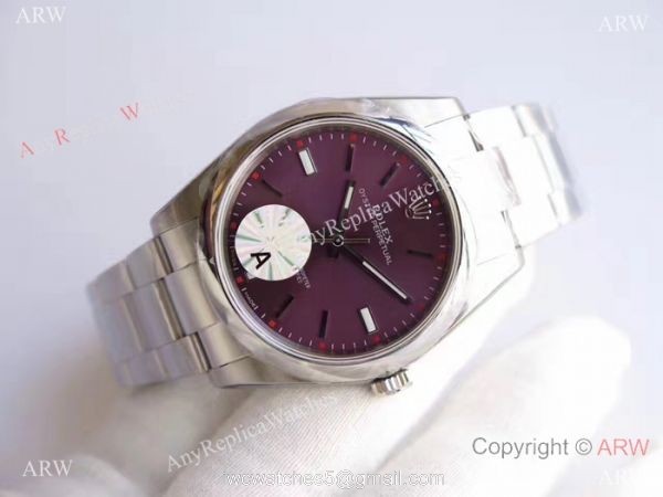 Replica Rolex Oyster Perpetual New Red Grape Dial Stainless Steel Swiss 3132 Watch JF Factory 3