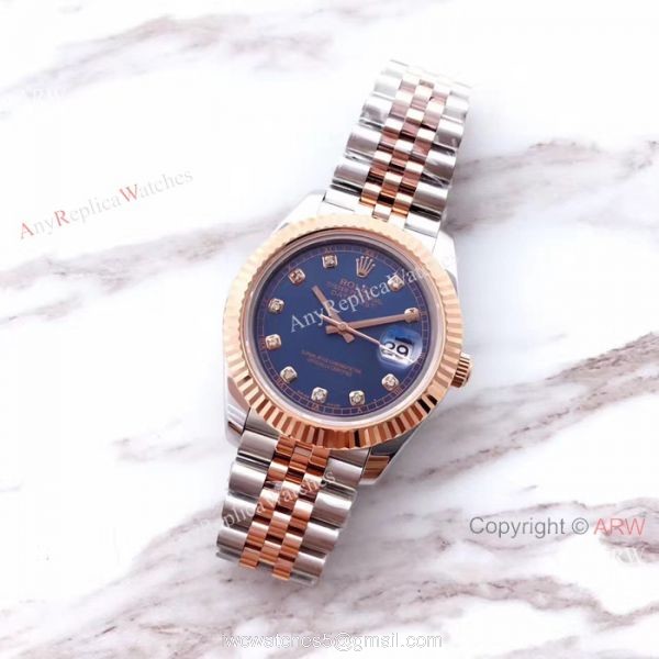 (EW) ETA3255 Rolex Everose Replica Watch Datejust II 41mm Blue Diamond 3