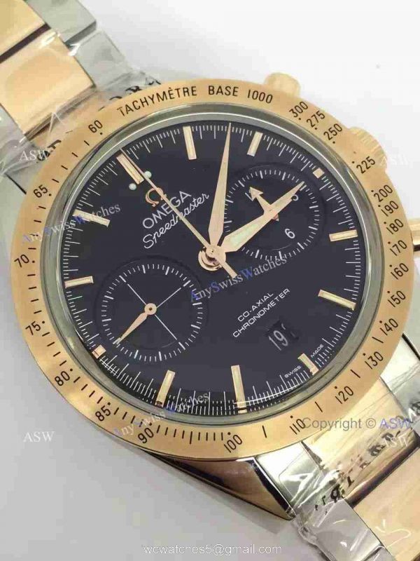 Swiss Replica Omega Speedmaster Watch 2-Tone Rose Gold Black Dial 3