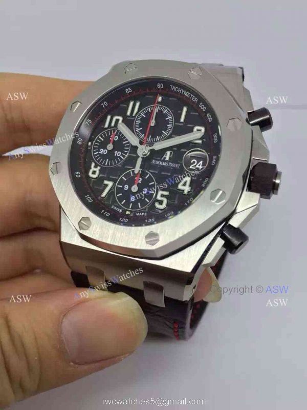 Swiss 3126 Replica Audemars Piguet Black Dial Number Black Leather 3
