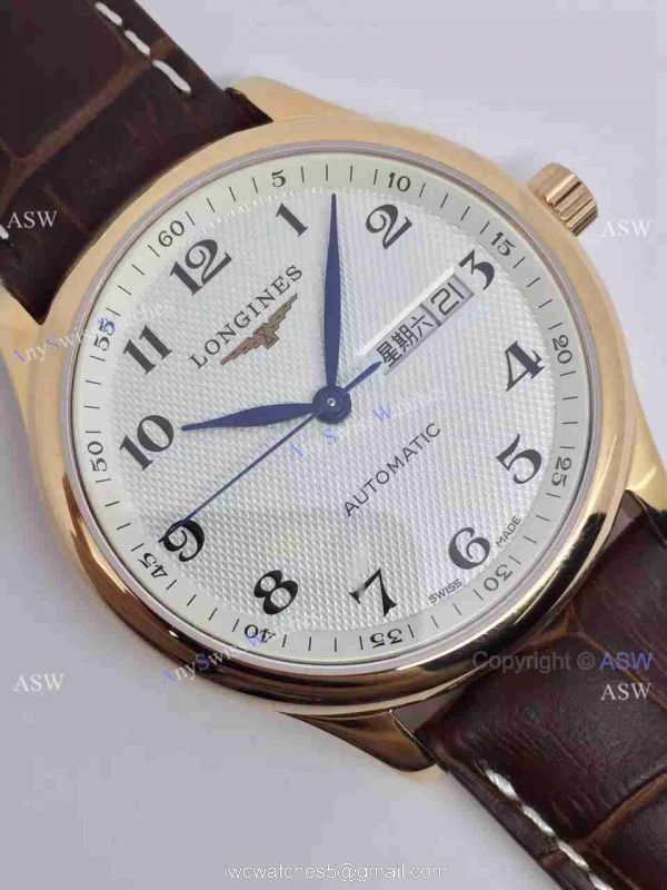 Copy Swiss Longines Watch Yellow Gold Brown Leather 3