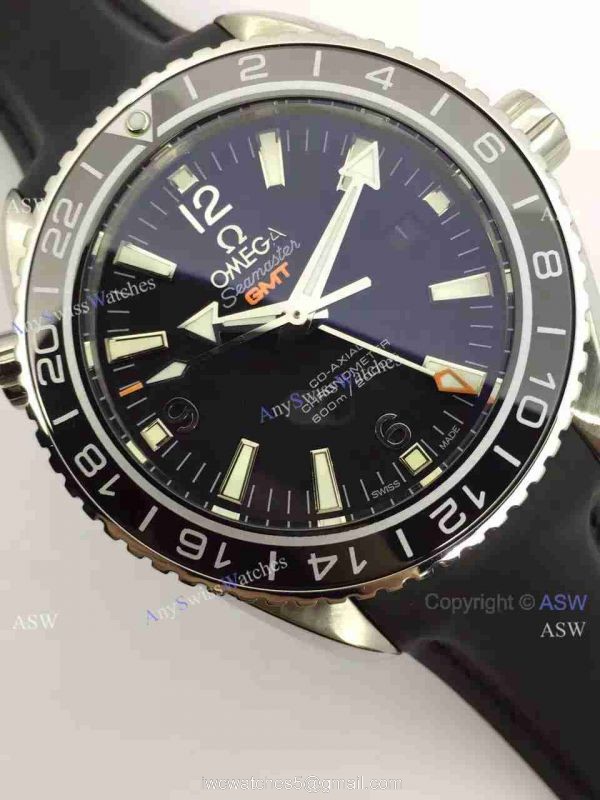 Copy Swiss Omega Seamaster Planet Ocean GMT Watch Black Rubber 3