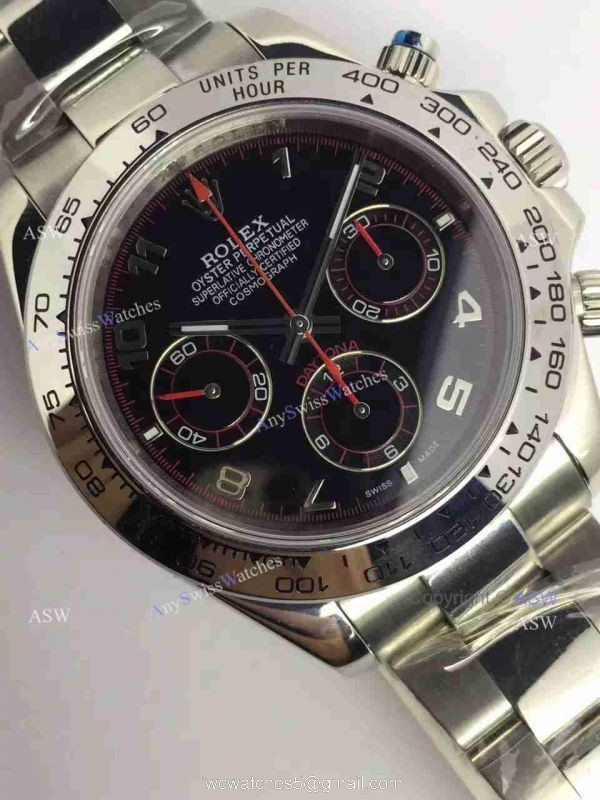 Copy Swiss Rolex Daytona Valjoux 7750 Watch SS Black Arabic 3
