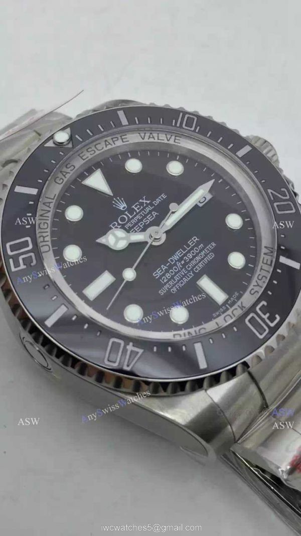 NEW UPGRADED Copy Swiss Rolex Deepsea Sea-Dweller Watch SS Black 44mm 3