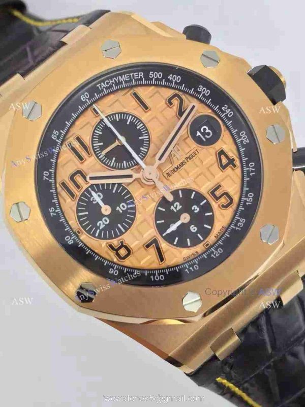Fake Audemars Piguet Watch Rose Gold Black Leather Mens Watch 3