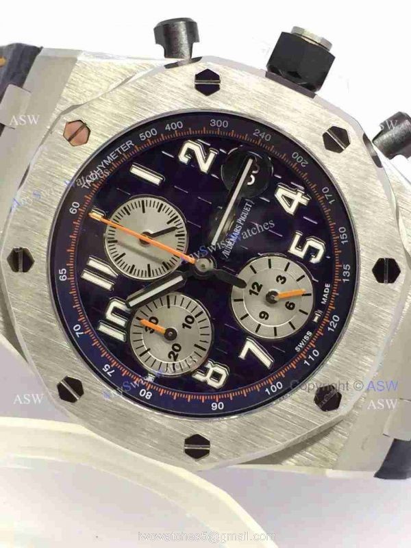 Swiss Knockoff Audemars Piguet Watch SS Blue Dial Blue Leather 3