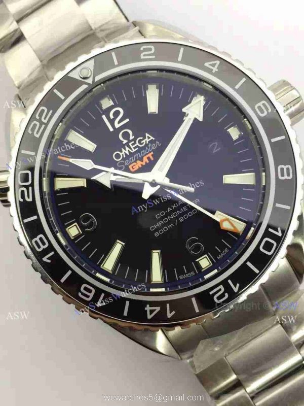 Knockoff Swiss Omega Seamaster GMT Watch Black Dial / Gray Arabic 3