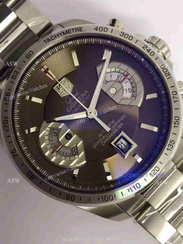 Swiss Grade One Tag Heuer Grand Carrera Calibre 17 RS3 Watch Stainless Steel Coffee surface 3