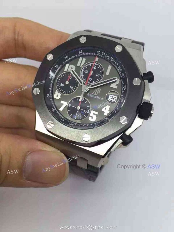 Replica Audemars Piguet Watch Stainless Steel Gray Dial Black Case Black Leather 3