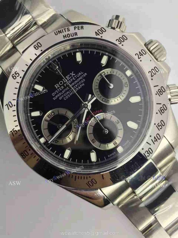 Replica Swiss Rolex Valjoux 7750 Daytona Watch Stainless steel Black Dial 3