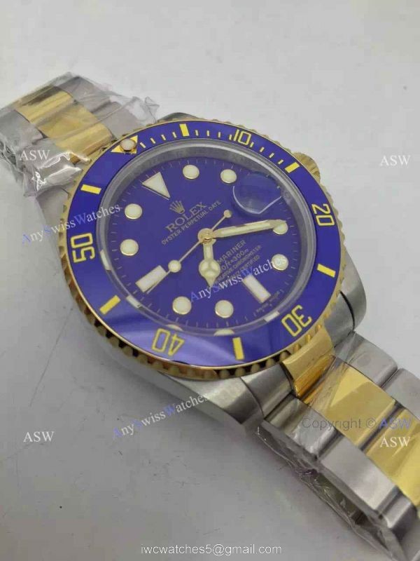 Swiss 2836-2 Rolex Submariner Gold Blue Replica Watch 3