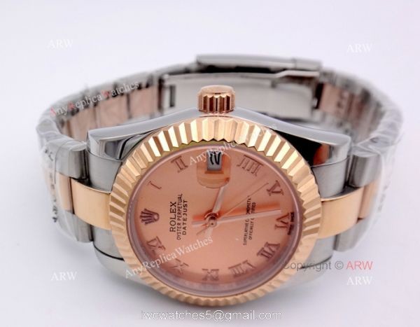High Quality Copy Rolex Oyster Datejust Ladies Watch 2-Tone Rose Gold Pink Roman 3