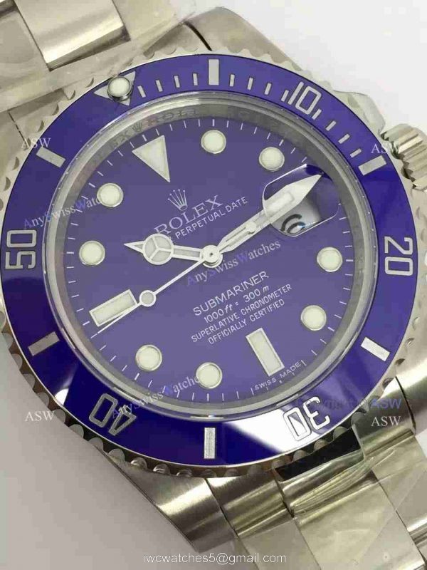 Swiss Fake Rolex Submariner Blue Dial Blue Ceramic Bezel Watch 3
