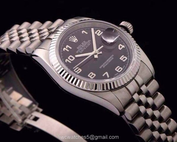 Real Swiss ETA3135 REPLICA ROLEX DATEJUST WATCH SS BLACK ARABIC SWISS 3